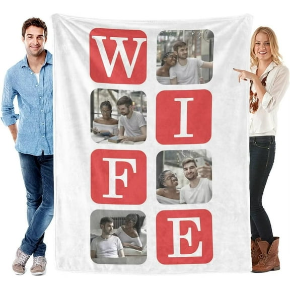 AISENIN Customize Wife Photo Blanket Personalized Bed Throw Blankets with Picture Custom Flannel Blanket Gift for Wife