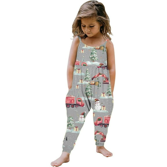 Fjofpr Toddler Girl Clothes 5T Clearance Girl Clothes Clearance under $10 Jumpsuit for Girls 5T Toddler Kids Girls Comfort Cute Christmas Print Suspenders Leisure Romper Jumpsuit (1-6Years)