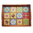thumbnail image 3 of Wooden Serving Tray - Decorative colorful ceramic tile mounted tray with handles for Farmhouse style  & décor (15x12x3 inches), 3 of 3