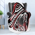 thumbnail image 4 of Tribal Soft Flannel Fleece Throw Blanket, Haida Style Animal Art Wild Eagle and Killer Dog Sharp Teeth Print, Cozy Plush for Indoor and Outdoor Use, 60" x 80", White Red Black, by Ambesonne, 4 of 5
