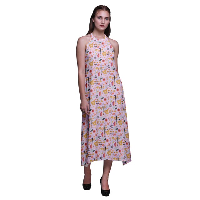 Bimba Robe Dos Nu à Col Licou pour Femmes, Tenue de Plage d'Été à Fleurs pour Fête - XX-Grand