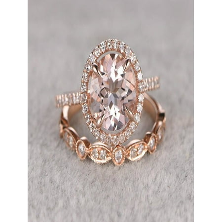 1.50 carat Round Cut Morganite and Diamond Halo Bridal Set in Rose Gold: Bestselling Design Under Dollar