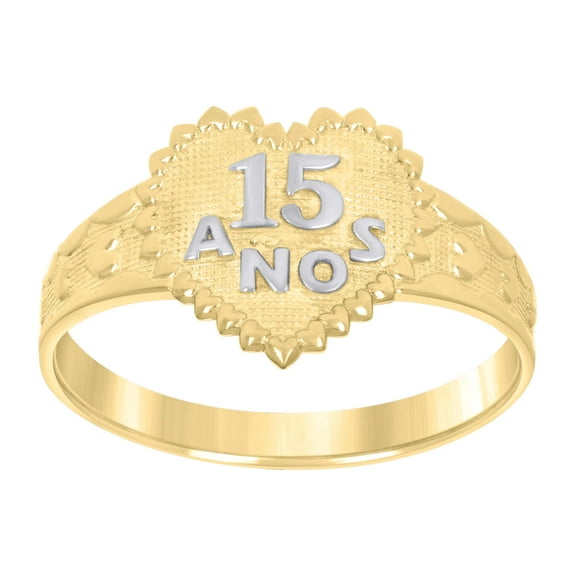 10k Two-Tone Gold Womens Textured 15 Anos Heart Band Ring