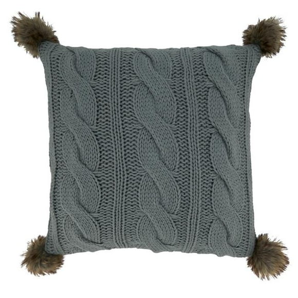 Saro Lifestyle 1840.GY18SP Coussin Décoratif en Tricot Torsadé avec Pompons 18 Pouces, Gris