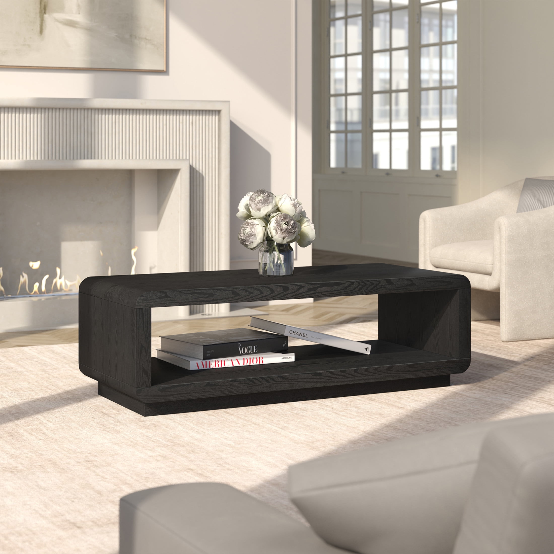 Evelyn&Zoe Modern/Contemporary 47.25" Wide Black Grain Coffee Table