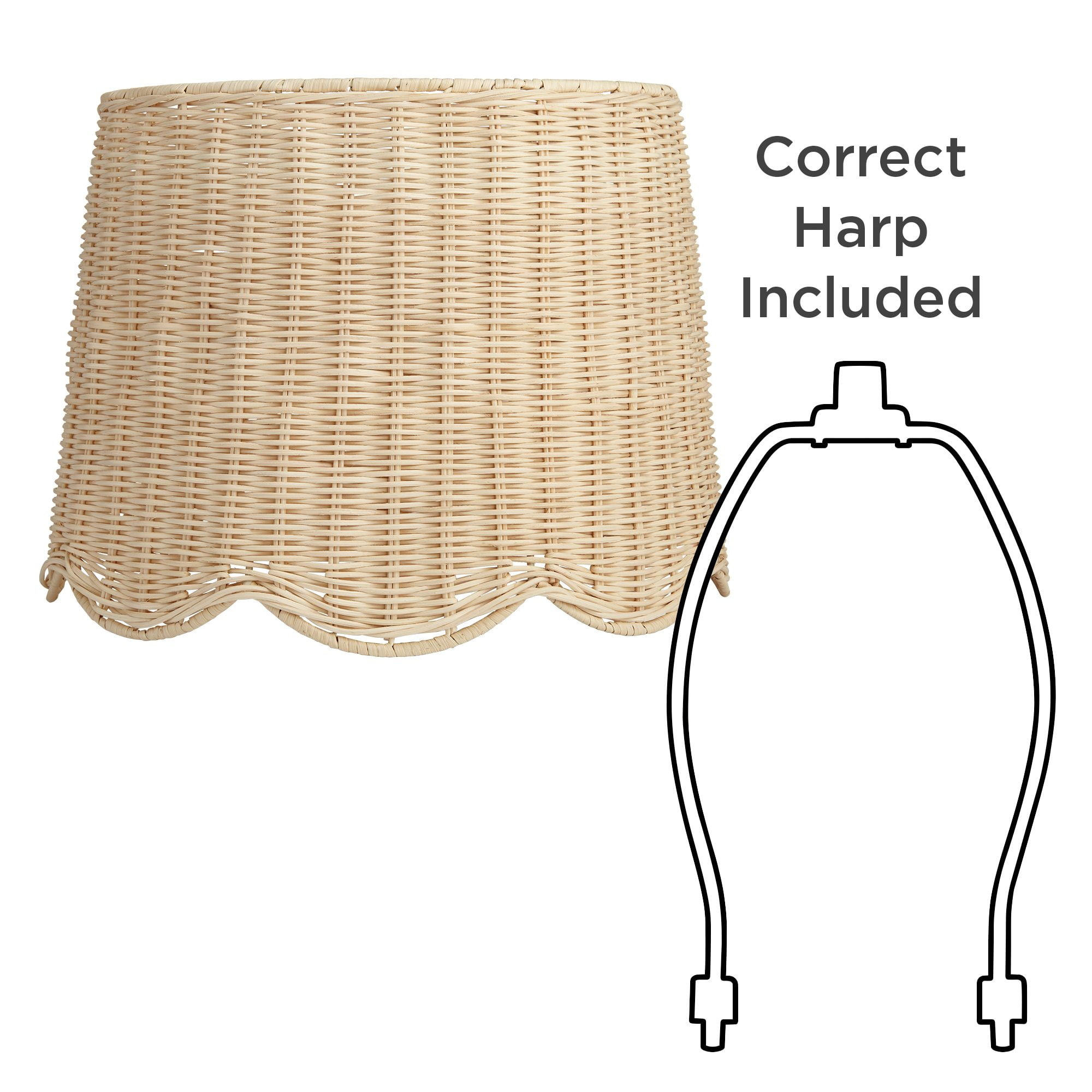 Springcrest 13" Top x 15 1/2" Bottom x 11 3/4" H x 11 3/4" Slant Lamp Shade Replacement Drum Unbleached Rattan Spider Harp Finial