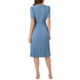 thumbnail image 3 of Vestido de trabajo para mujer INSPIRE CHIC, con escote en V, manga corta, por debajo de la rodilla, con cinturón, corte A, plisado, talla XS, azul grisáceo, 3 of 5