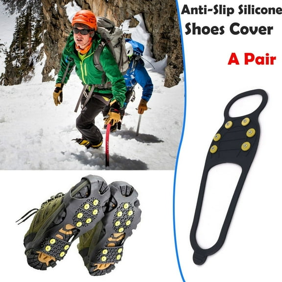 Fzsteel Ice Cleats with 6 Steel Studs, Multi-Tooth Silica Gel Anti-Slip Snow Traction for Hiking, Mountaineering, Outdoor Snow Ice Claw Shoes Covers