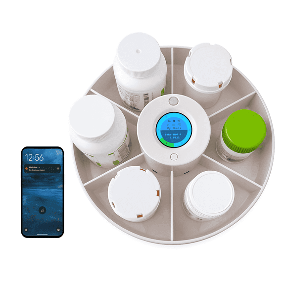 EMTHINGS Smart Medication Organizer, Smart Pill Box Uses Original Pills Bottles, Device Alerts & Mobile Notifications, Flexible Scheduling, Share Notification, Dosage History View, Wi-Fi Enabled