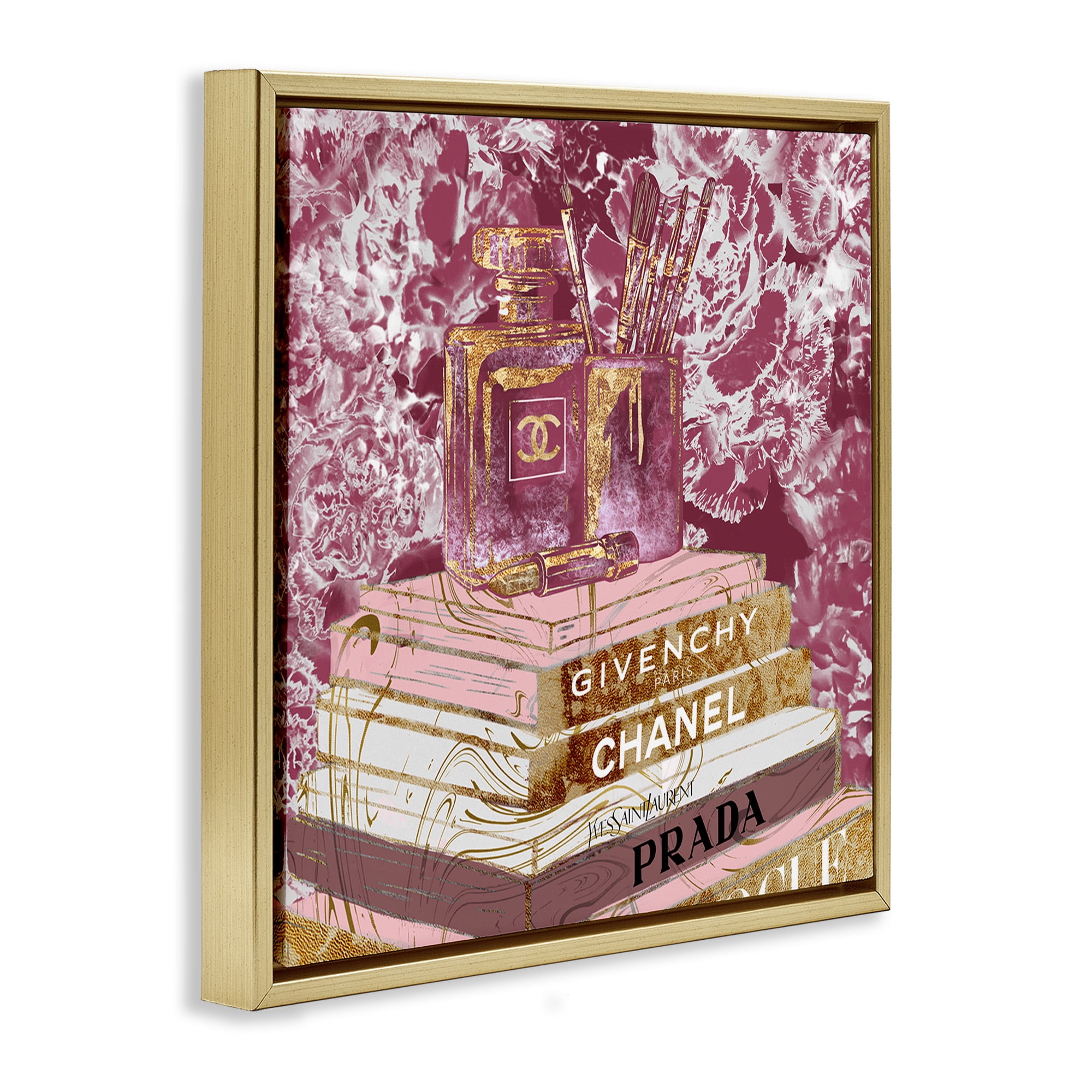Stupell Industries Pink Glam Designer Books Beauty & Fashion Painting Gold Floater Framed Canvas Art Print Wall Art, 25 x 25