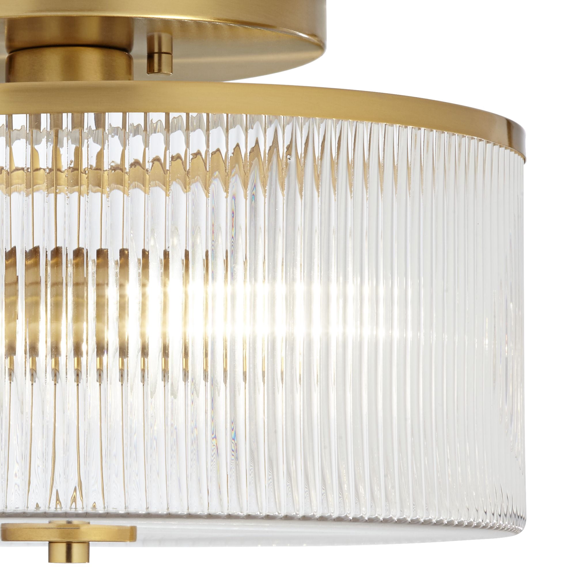 Possini Euro Design McKenzie 14" Mid Century Modern 2-Light Semi Flush-Mount Ceiling Light Fixture Kitchen Drum Warm Brass Finish