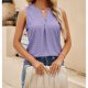 thumbnail image 3 of V Masajeadores de cuello plisado Tank Top mujeres elegante casual color puro hueco camisa sin mangas para trabajo oficina, 3 of 6