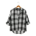 thumbnail image 2 of Jxximdong Fashion Coat for Women, Spring and Autumn Checkered Shirt New Retro Style Loose Long Sleeved Shirt Coat, Women's Coats Gray, 2 of 9