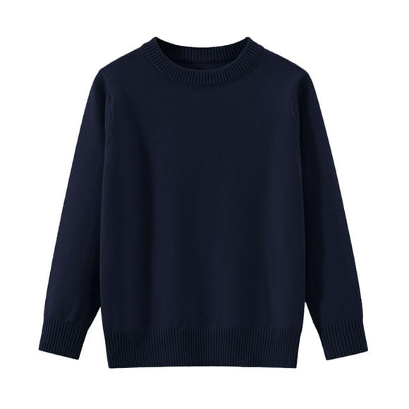 Zanarzt Chandail Tricoté Doux pour Filles Chandail Tricoté Confortable et Chaud pour Enfants Chandail de Base Uni pour Garçons et Filles Bleu Marine, 4-5 Ans