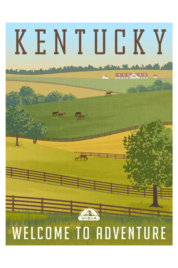Kentucky Welcome to Adventure Retro United States Travel Art Deco Poster Print 