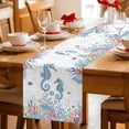 thumbnail image 5 of Coastal Seahorse Table Runner - 120 Inch Long Summer Beach Nautical Ocean Coral Cotton and Linen Blended Dress Scarves Farmhouse Table Runner for Kitchen Dining, Coffee Table, 13" x 120", 5 of 8