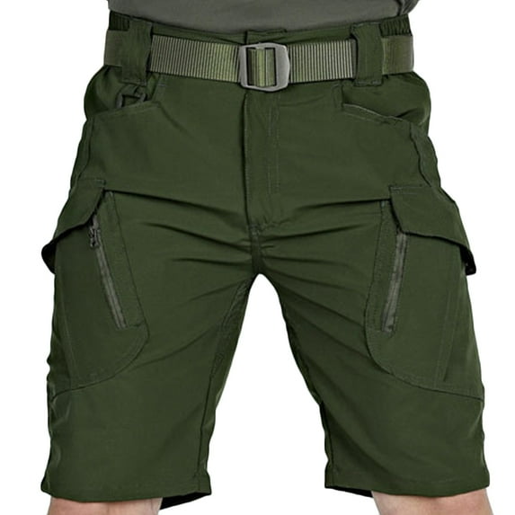 VSSSJ Men's Outdoor Tactical Shorts Oversized Fit Solid Color Zipper Button Micro Elastic Waistband Short Pants with Multi-Pockets Casual Running Workout Cargo Shorts Army Green XXXL