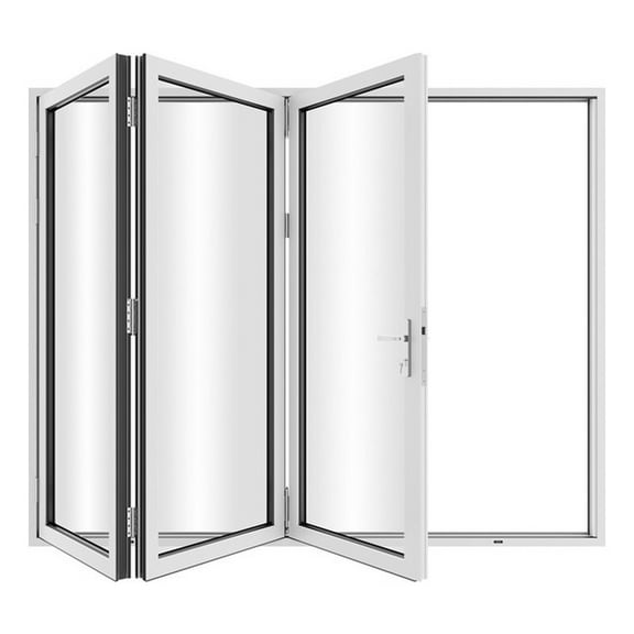 KaMic 108" x 96" 3 Panels Aluminum Folding Door In White, Folded Out From Right To Left