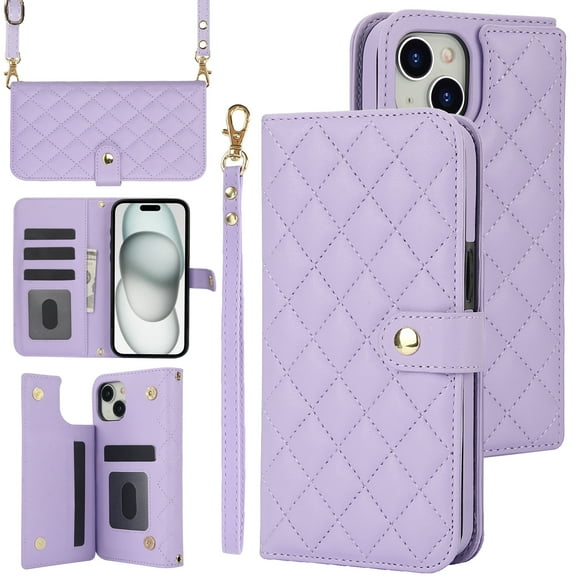 TECH CIRCLE Folio Faux Leather Case for iPhone 11 (6.1") 2019 - Protective Stylish Phone Case, Built-in Stand & Card Slots & Wrist Strap & Button Closure, Lightweight Portable Cover, Purple