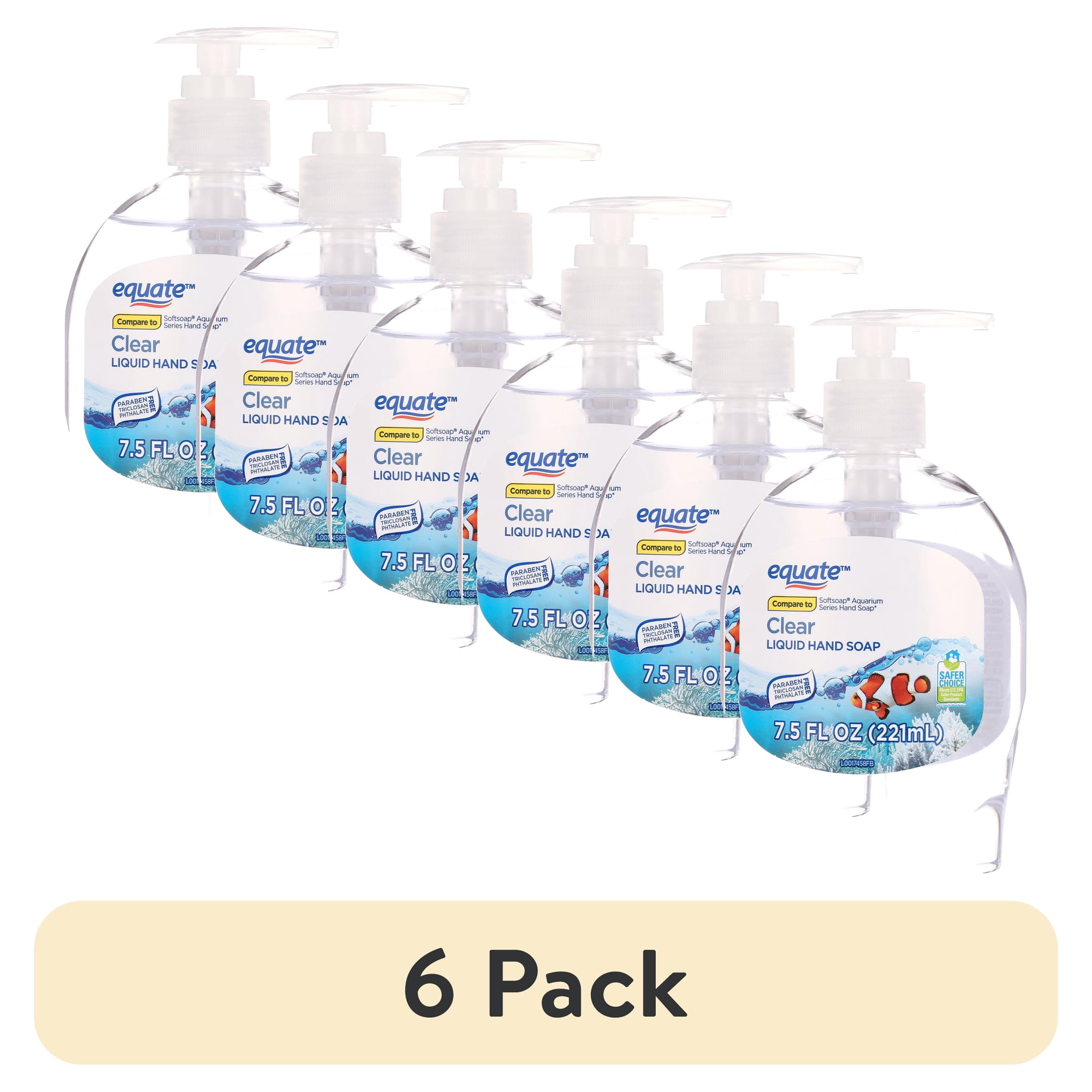 (6 pack) Equate Clear Liquid Hand Soap 7.5 fl oz