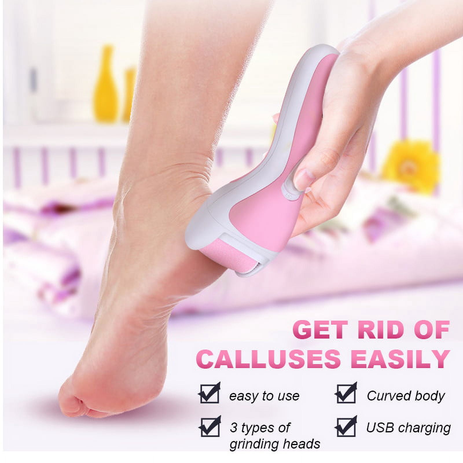 EIMELI Professional Feet Care for Cracked Heels and Polishing Nails Electric Foot Scrubber Pedicure Instrument for Removing Dead Skin and Calluses Electric Foot Scrubber (Pink)