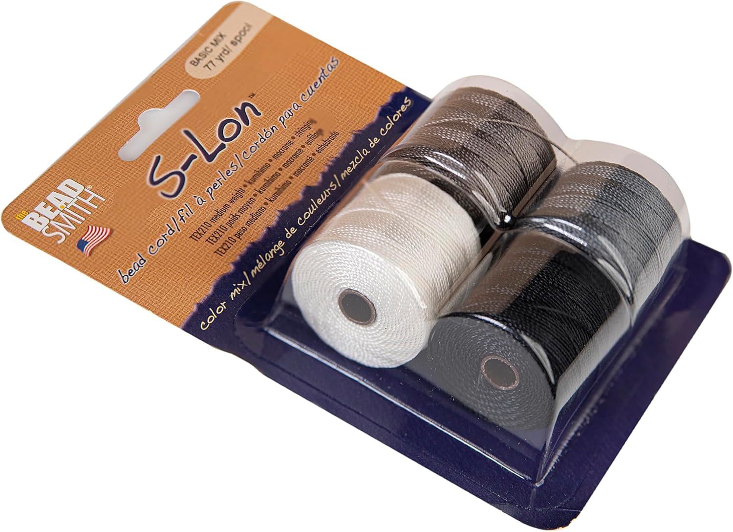 The Beadsmith S-Lon Bead Cord – .5 mm Nylon Cord, 4-Pack, Basic Mix, TEX210, 77 Yards
