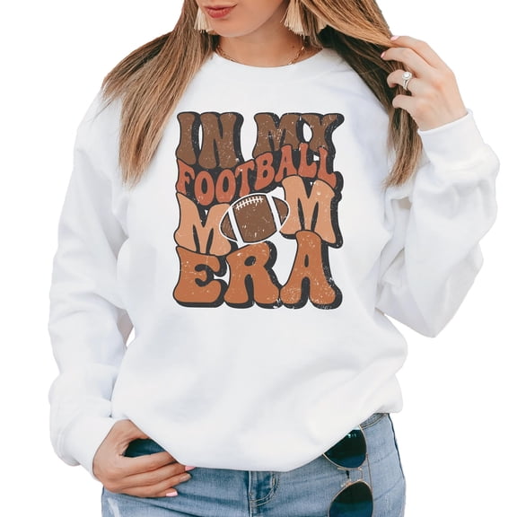 Retro Distressed In My Football Mom Era Sweatshirt Comfy Sports Mama Game Day White Sweatshirt Adult Large