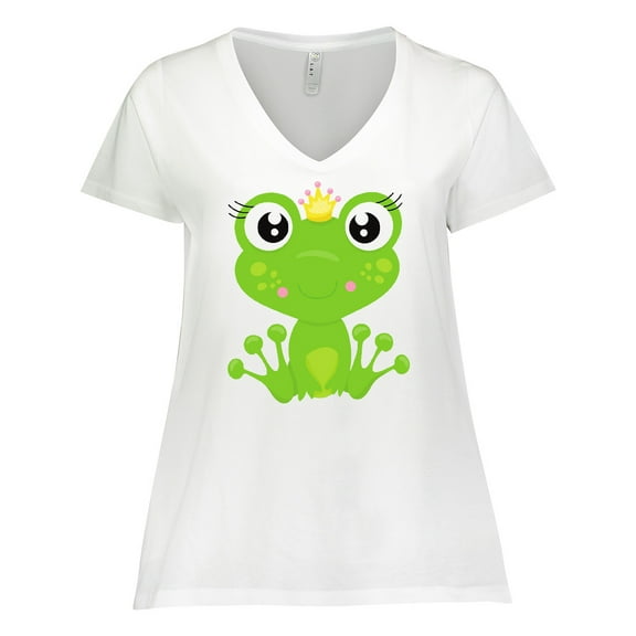 Inktastic Frog Princess, Girl Frog, Frog Wearing A Crown Women's Plus Size V-Neck T-Shirt