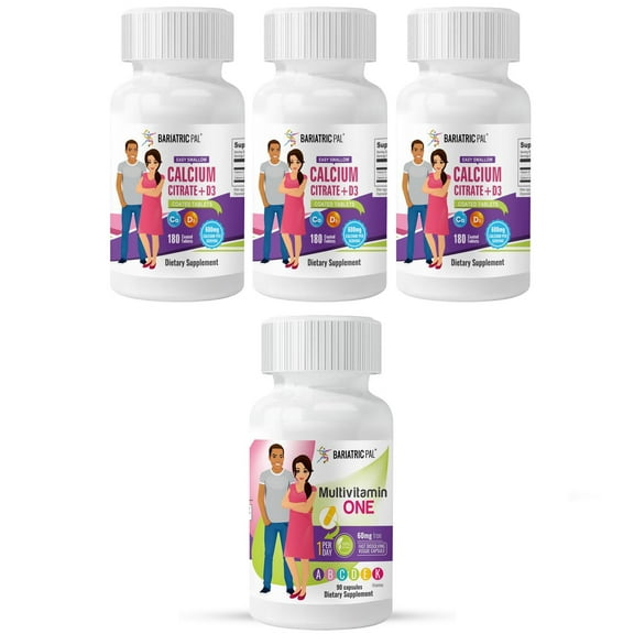 Duodenal Switch Vitamin Pack - Tablets BariatricPal Multivitamin ONE & BariatricPal Easy Swallow Calcium Citrate and D3 Coated Tablets: Capsule with 60mg Iron, Size: 90-Day Supply