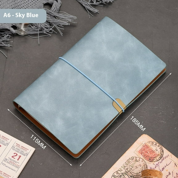 Leather Journal - A6 Refillable Travelers Notebook, 192 Lined Pages, Leather Book Cover - Artistic Gift for Writers-sky blue