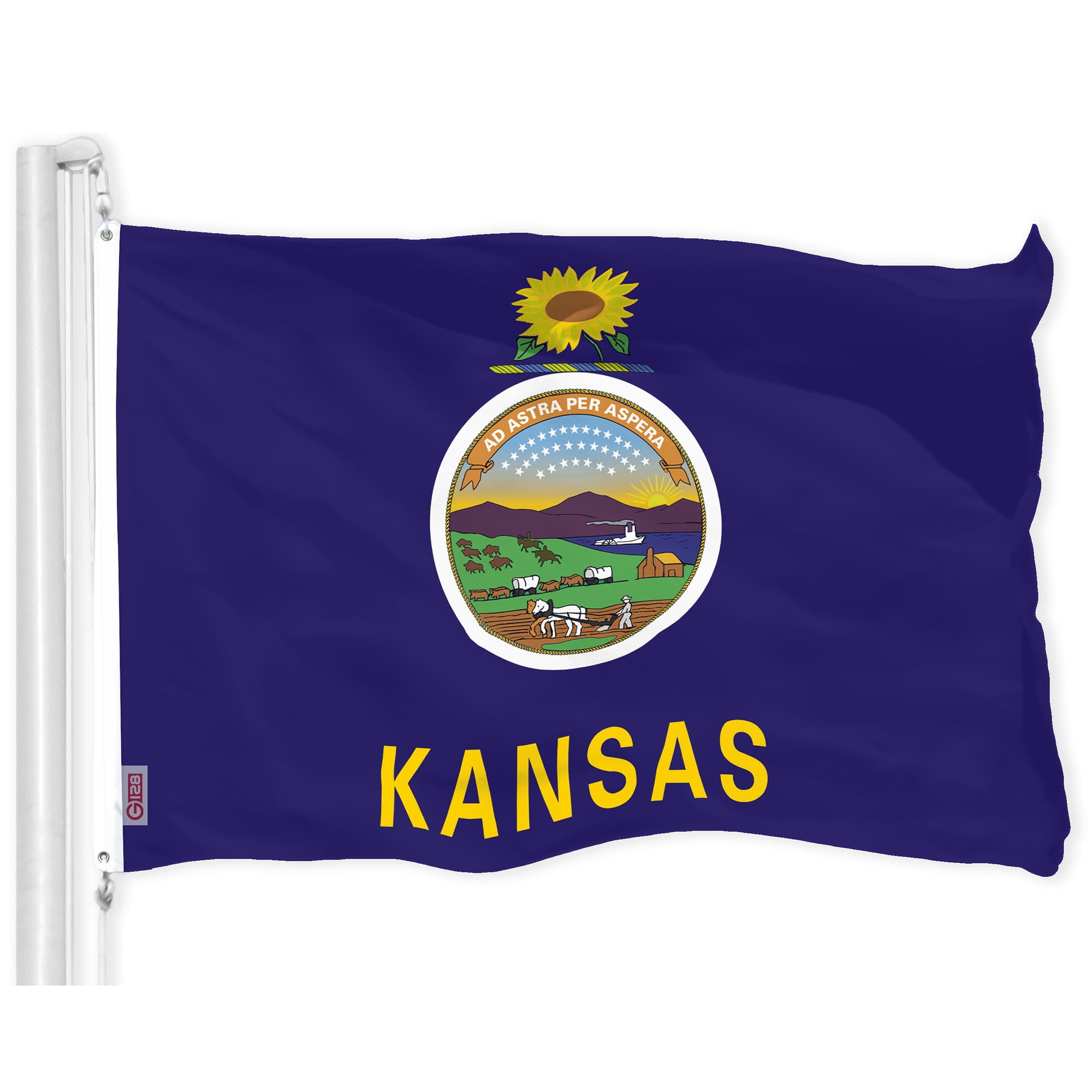 G128 Combo Pack: American USA Flag 3x5 Ft 150D & Kansas Flag 3x5 Ft 300D, Indoor/Outdoor, Brass Grommets