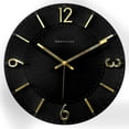 thumbnail image 1 of Home Trends 16" wall clock thin black frame w dial black with plated gold numbers, 1 of 1
