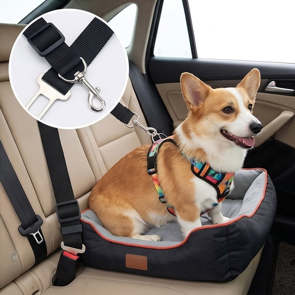 Removable Dog Seat Belt Harness for Car Universal Puppy Car Seat Belt Strap Adjustable Pet Vehicle Restraint Leash Snap-on Pet Safety Travel Harness Connector for Road Trip Highway Family Driving