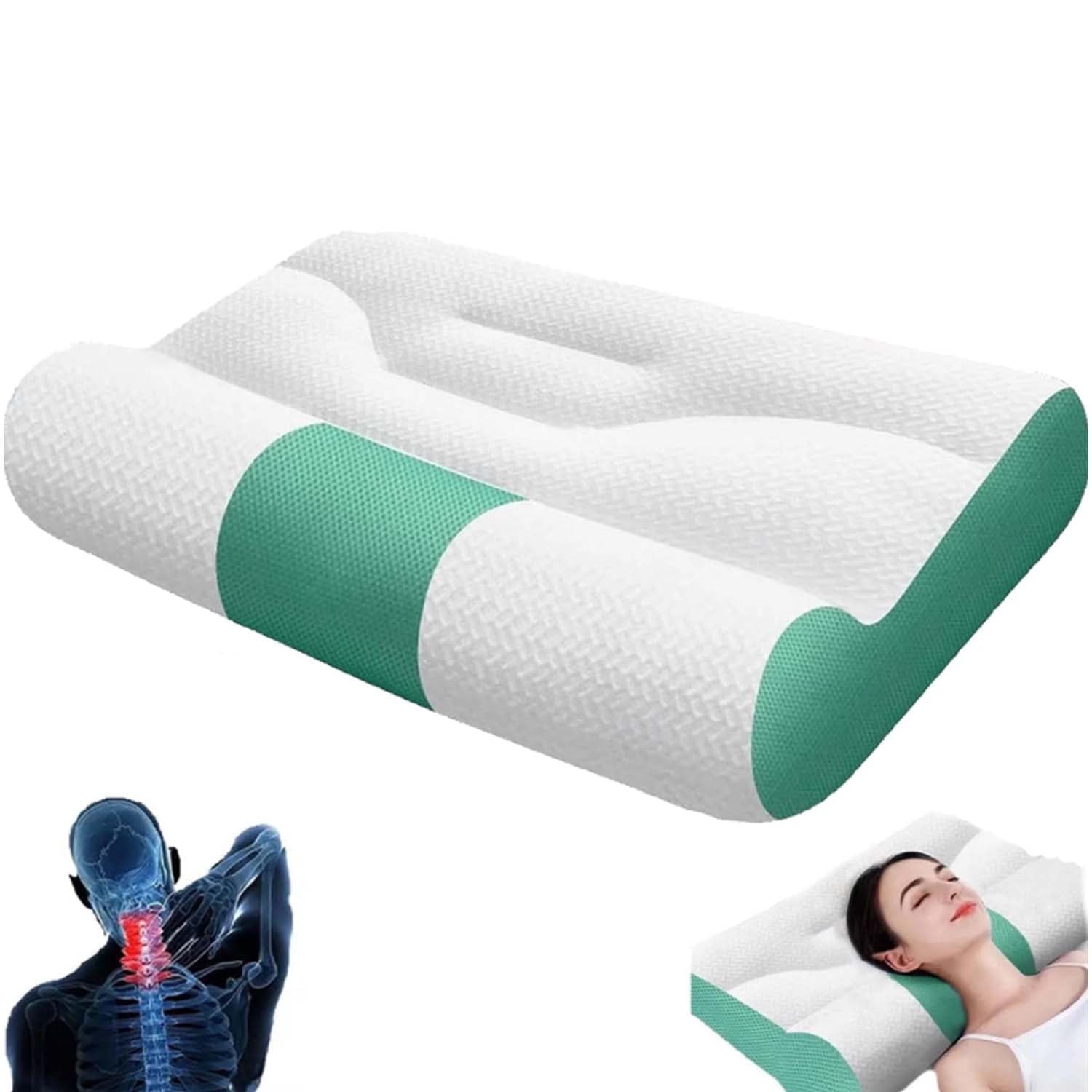 CLIQKWEN Orthopedic Cervical Pillow for Neck Pain - Contoured Memory Foam Support for Side Sleepers, Back & Stomach Sleepers, Chiropractor Recommended(Green,30 * 50cm)