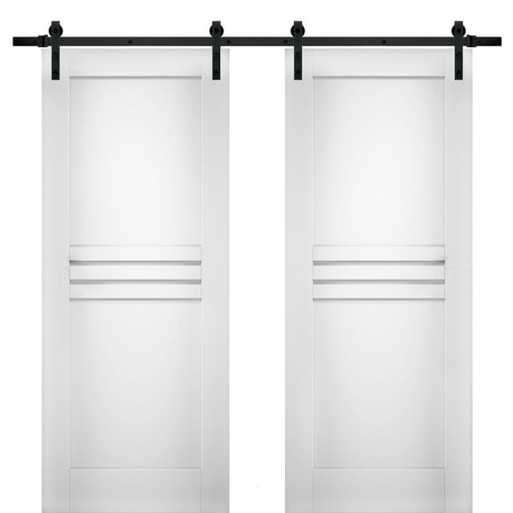 Modern Double Barn Door 72 x 80 inches / Mela 7444 White Silk / 13FT Rail Track Set / Solid Panel Interior Doors