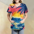 thumbnail image 3 of SAATLERI Scrubs for Women Stretchy Medical Uniforms Plus Size Tropical Print V-Neck Short Sleeve Scrubs Casual Nursing Tops, 3 of 4