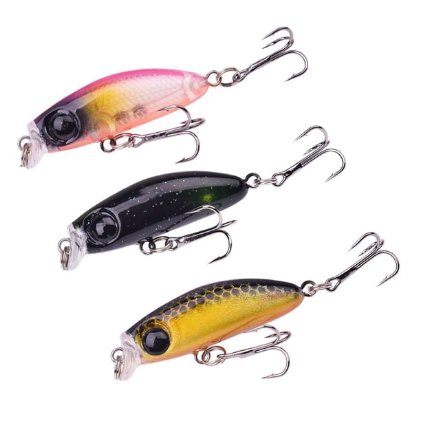 Señuelos de pesca con anzuelos, señuelos de natación, accesorios de pesca, señuelos artificiales 3 piezas de color aleatorio