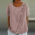 thumbnail image 2 of Olyvenn Women Summer Cotton Linen Short Sleeve Tops Casual Crew Neck Solid Color Plus Size T Shirt Summer Loose Blouse Tops Pink XXXL, 2 of 6
