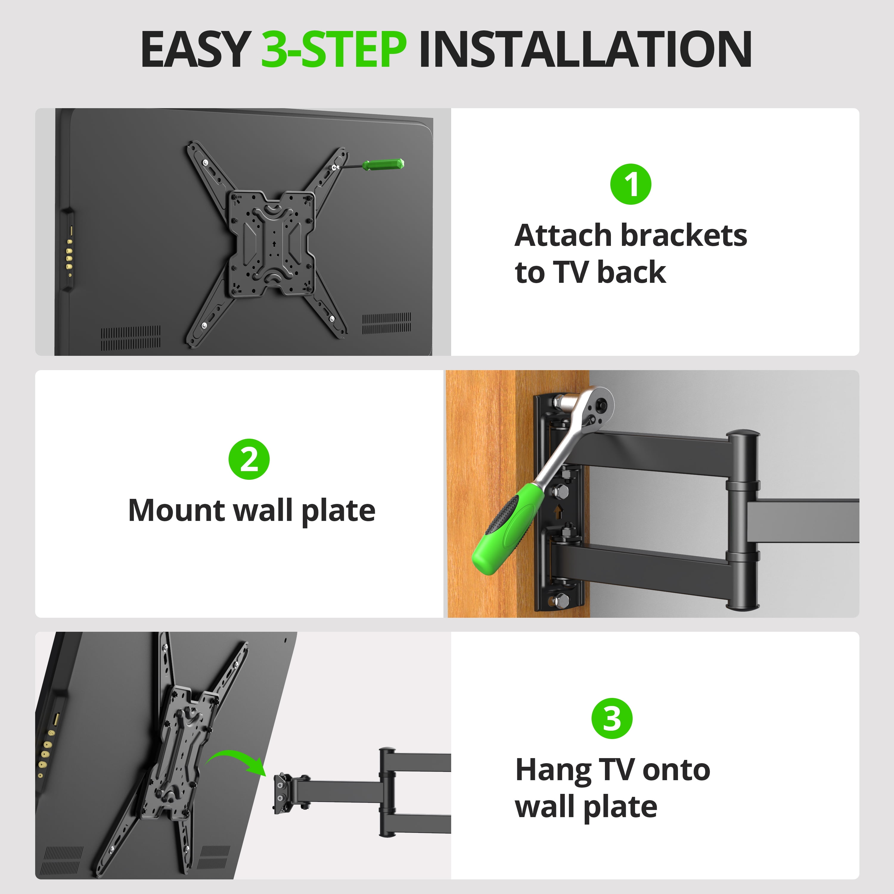 USX MOUNT Full Motion TV Wall Mount, Swivel Tilt Extension Articulating Arm for 26 to 65 Inch Flat Curved TV, Max VESA 400x400mm, Holds up to 77lbs, Fits Wood Stud Concrete Brick Walls