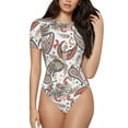 thumbnail image 1 of Saiise Pyjama une-Pièce à Manches Courtes pour Femme à Motif Cachemire Floral, Col Rond, Justaucorps Extensible avec Fermeture à Boutons-Pression - Petit, 1 of 7
