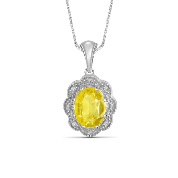 JewelersClub Silver Necklaces for Women –Silver Necklace for Women .925 Sterling Silver – Yellow Sapphire Necklace Centerpiece, White Diamond Accents – Hypoallergenic Pendant