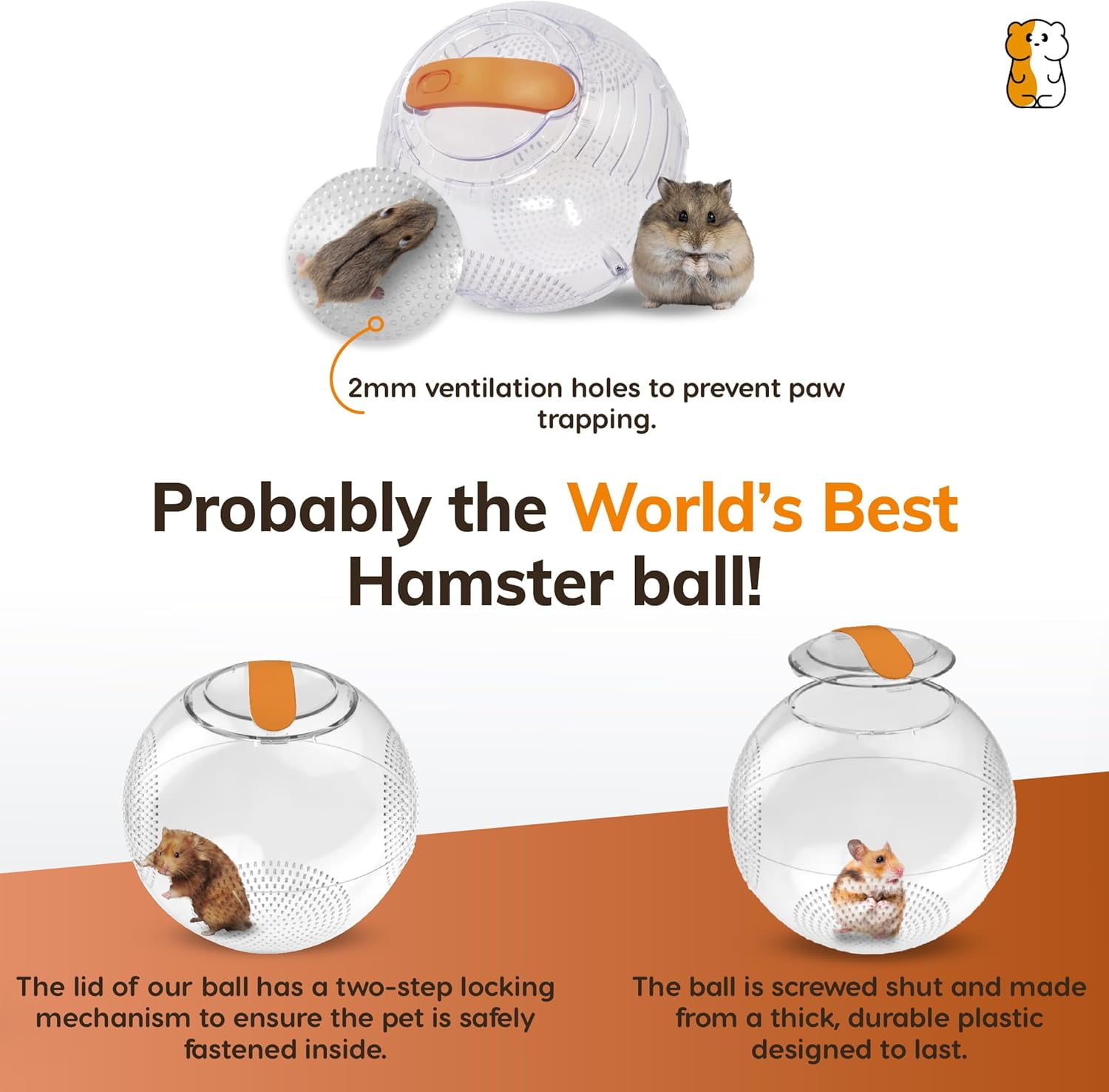 Happy Habitats Clear Dwarf Hamster Ball (7”) – Safe, Ventilated Plastic Balls for Hamsters, Gerbils & Mice