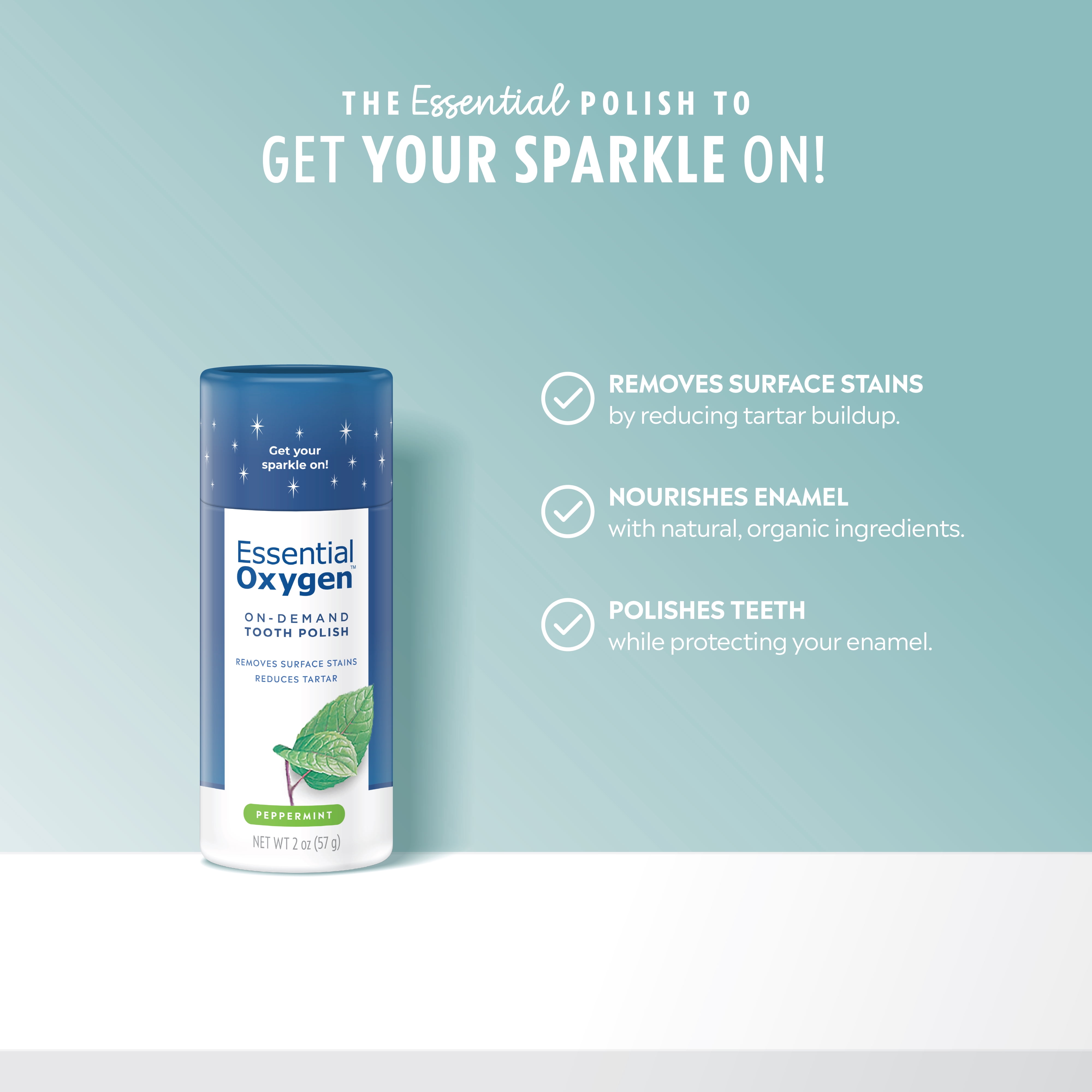 Essential Oxygen Enamel-Safe Fluoride-Free Vegan Anticavity Tooth Polish, Peppermint, 2 oz, Pack of 3