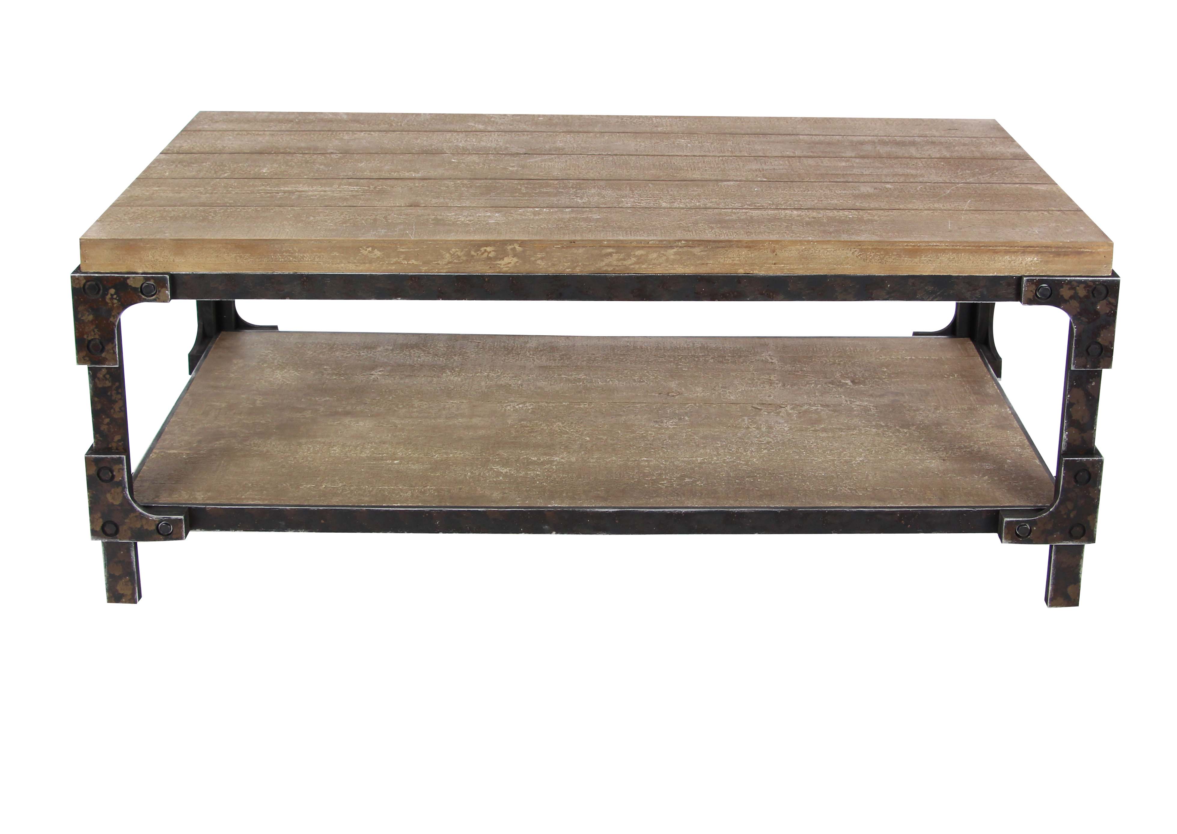 Decmode Industrial 19 X 47 Inch Metal And Wood Rectangular Coffee Table With Bottom Shelf Brown