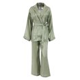 thumbnail image 1 of Txlixc Traje de pijama para mujeres, portátil de manga larga de color sólido + pantalones sueltos + cinturón Txlixc moda, 1 of 9