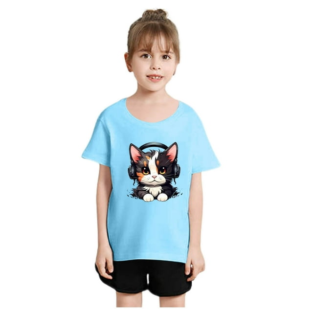 TZEWGL T-Shirts pour Enfants Col Rond Imprimé Manches Courtes Vêtements pour Filles Garçons Taille 4-6T