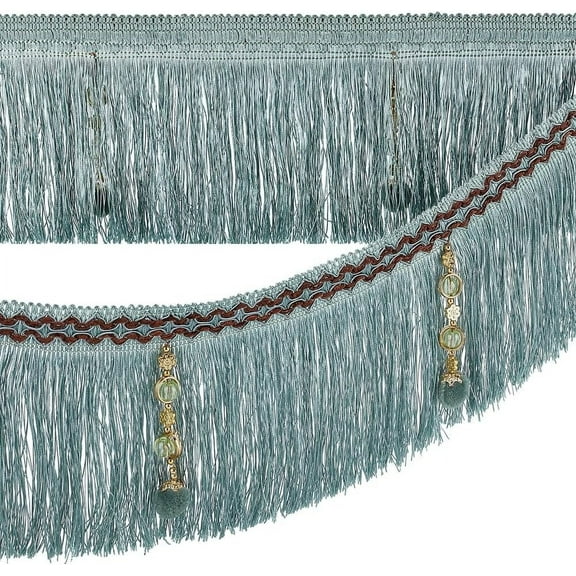 4m/4.4 Yards Pale Turquoise Fringe Tassel Trim with Beads 6.5 inch Wide Hanging Ball Tassel Fringing Trim Polyester Fringe Trim Ribbon for Curtain DIY Sewing Crafts Home Decoration