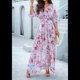 thumbnail image 4 of Vestido Informal de con Cuello en V y Media para Mujer, con Estampado Floral, para Invitadas de Boda, y Verano. Rosa S, 4 of 10