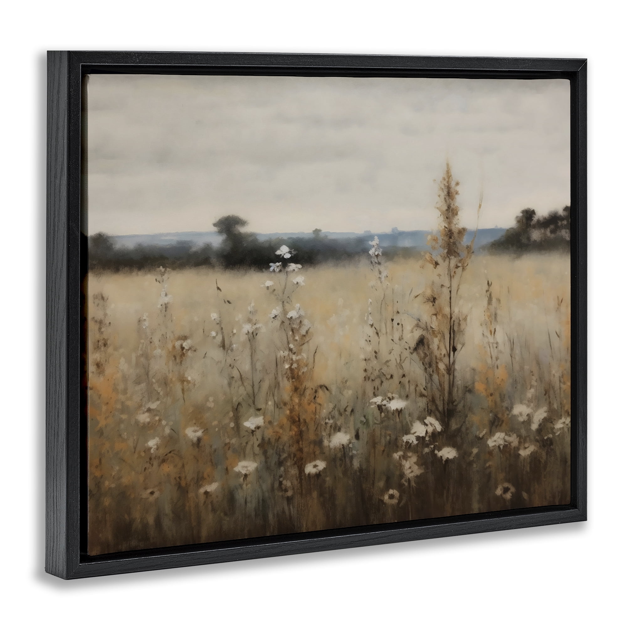 Stupell Industries Country Wildflowers in Misty Meadow Black Framed Floater Canvas Wall Art, design by Creative Studio