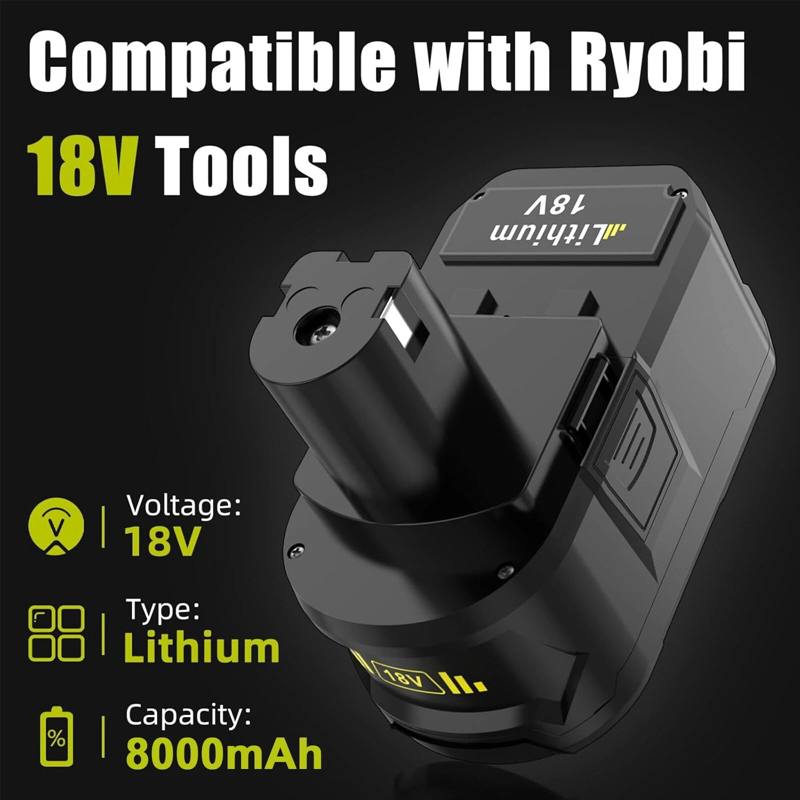 P108 8.0Ah Replacement for Ryobi 18V Lithium Battery P108 P105 P102 P103 P107 P109 P100